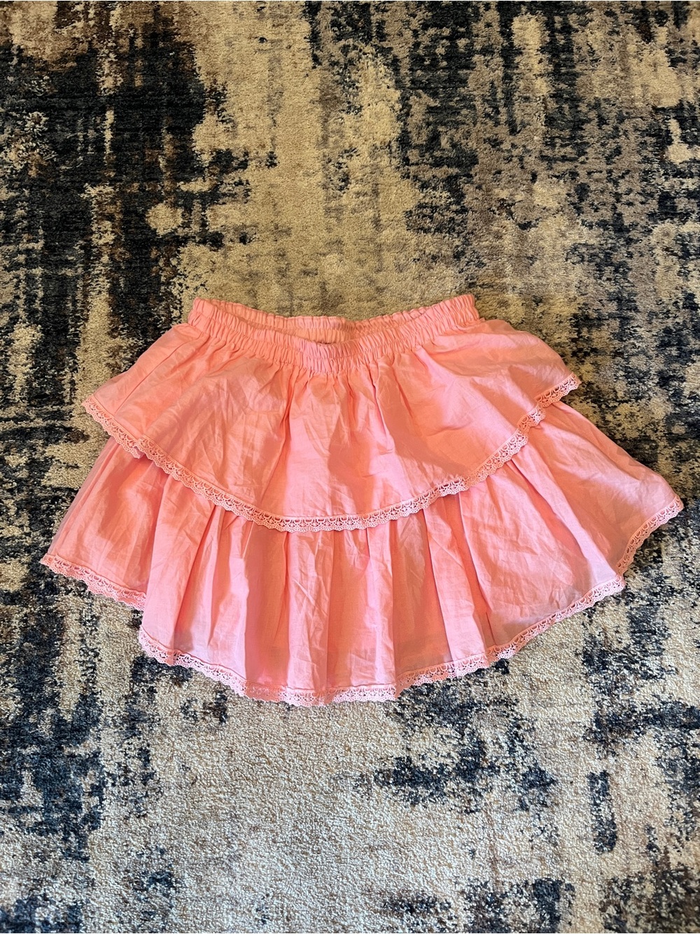 Francesca's Collections Coral Pink Layered Lace-Trim Skater Skirt